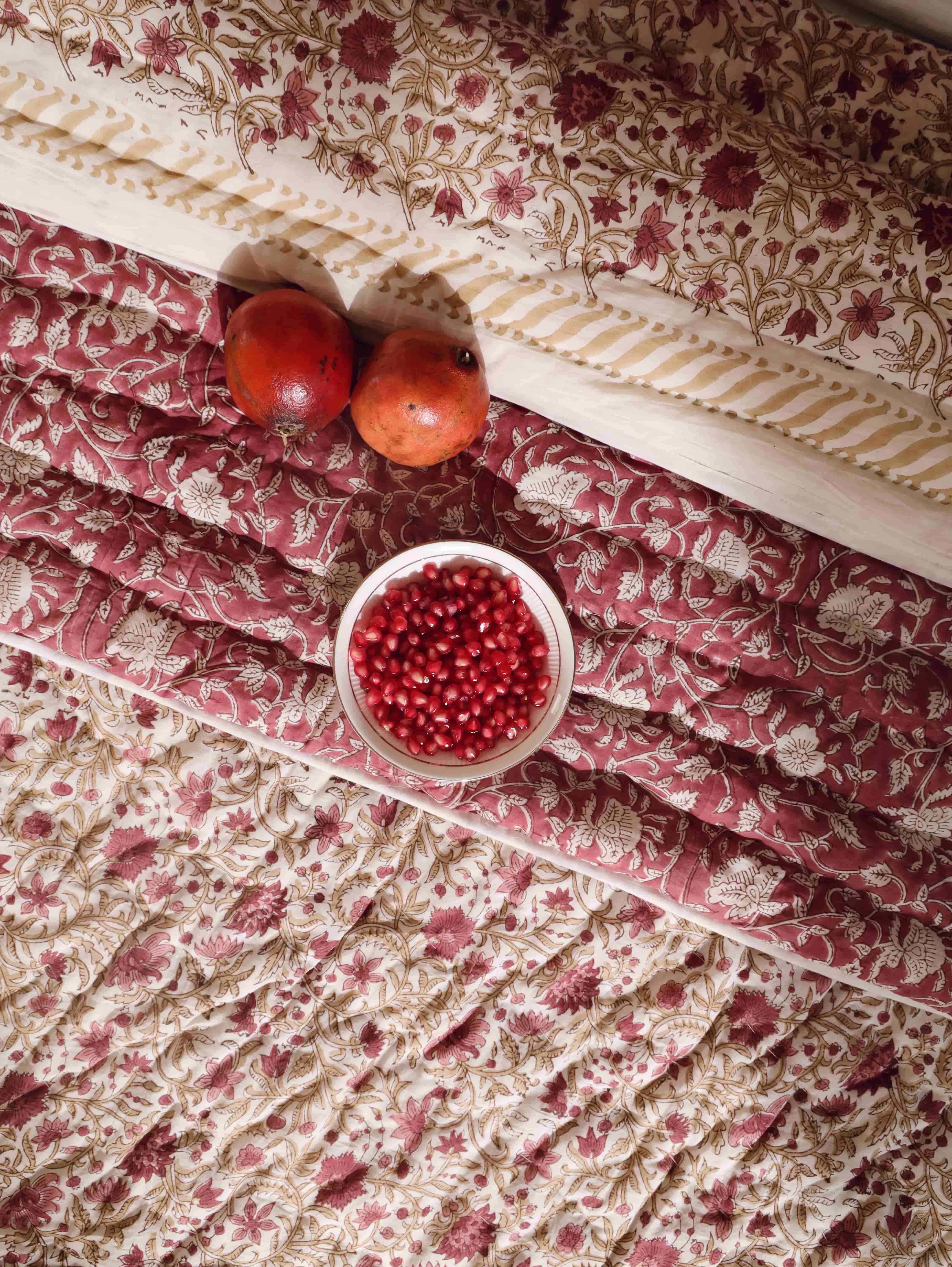 Surkh Block Printed Mulmul Razai