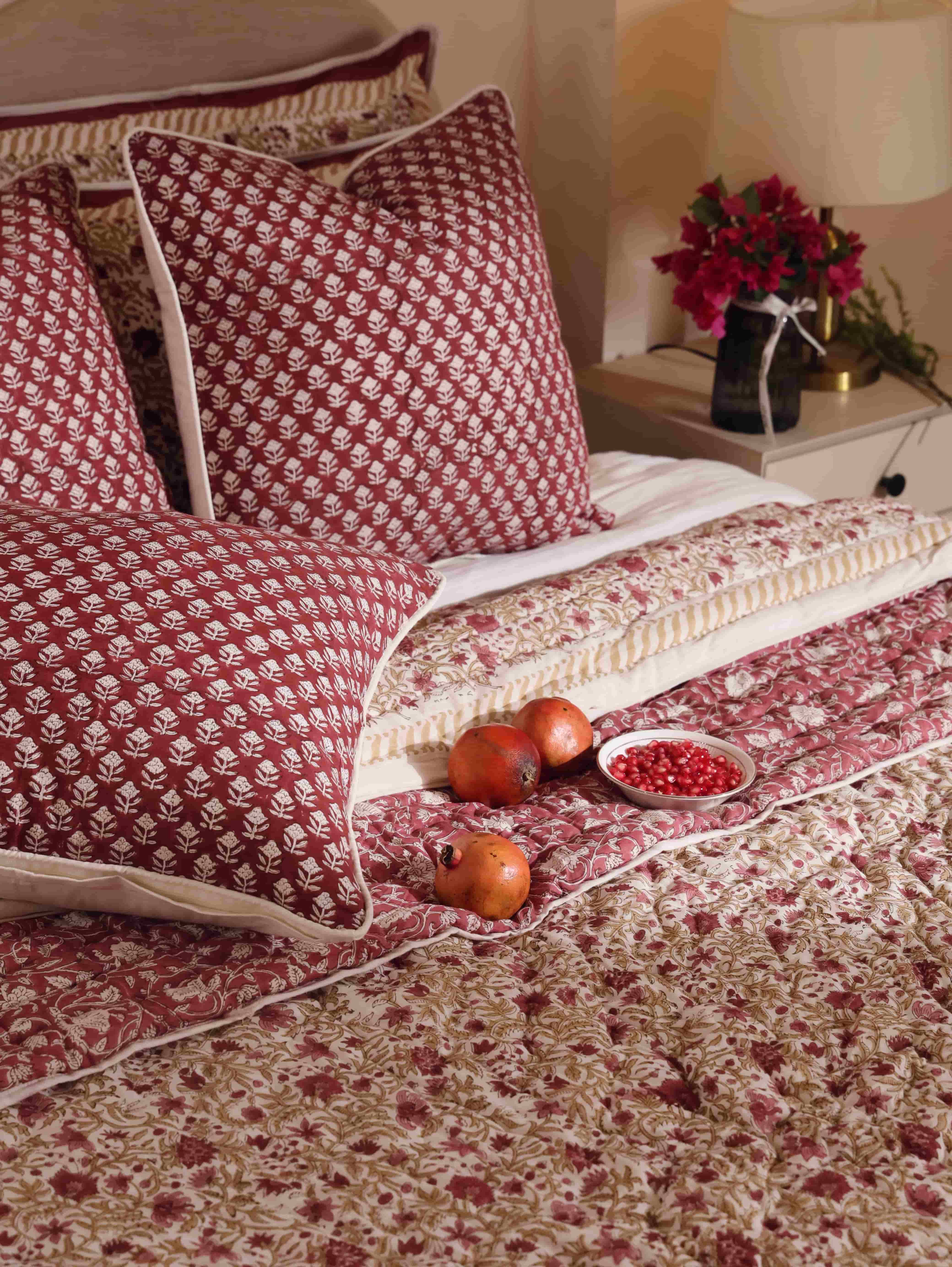 Surkh block printed Cushion Cover (Set of 2)
