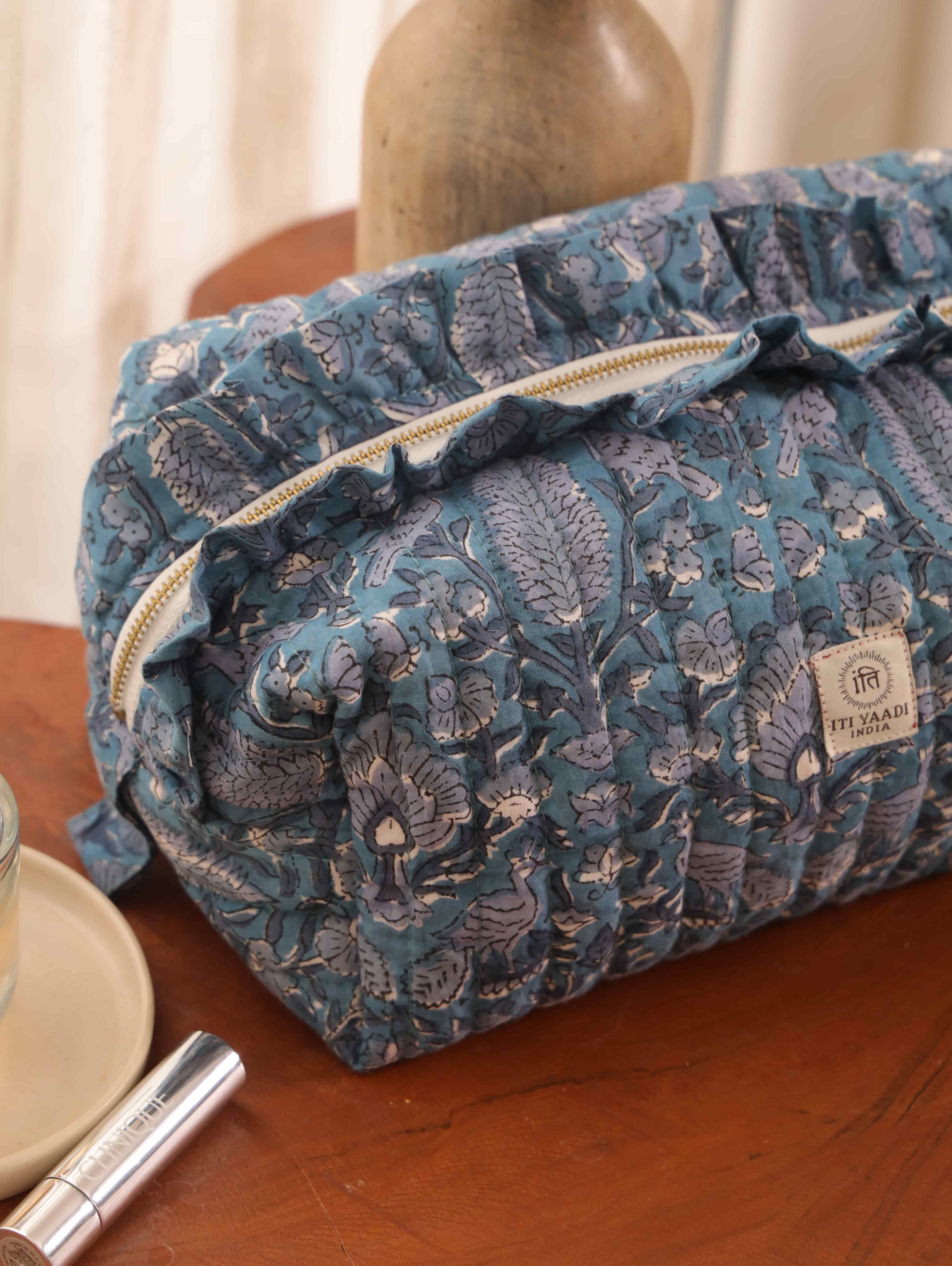 Handblock Printed Ruffle Quilted pouch set